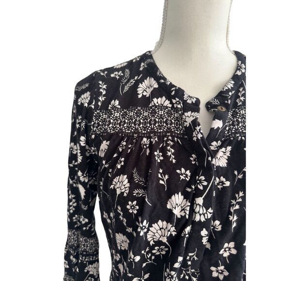 LUCKY BRAND Black White Floral Blouse Size XS - Picture 4 of 7